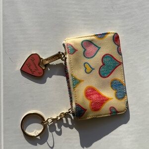 Dooney & Bourke Cream Heart Zip Card Wallet Keychain